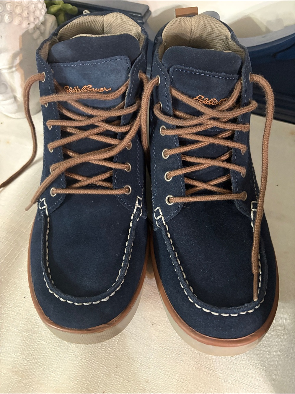 Eddie Bauer Navy and Brown Chukka Boots NIB SIZE 6.5